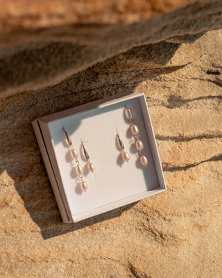 Trio of Pearls Earrings - Sterling Silver